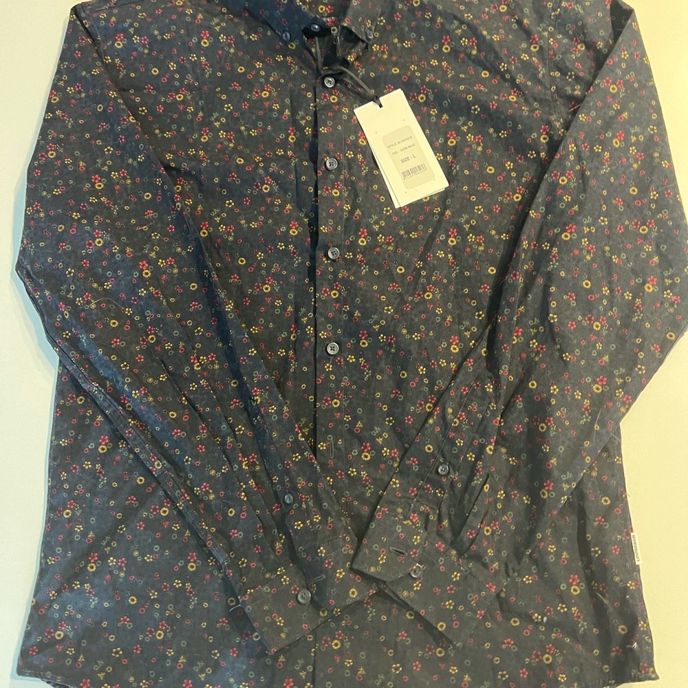 Men's Floral Button-Down Shirt - Dark Gray